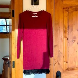 Wine red and black sweater dress